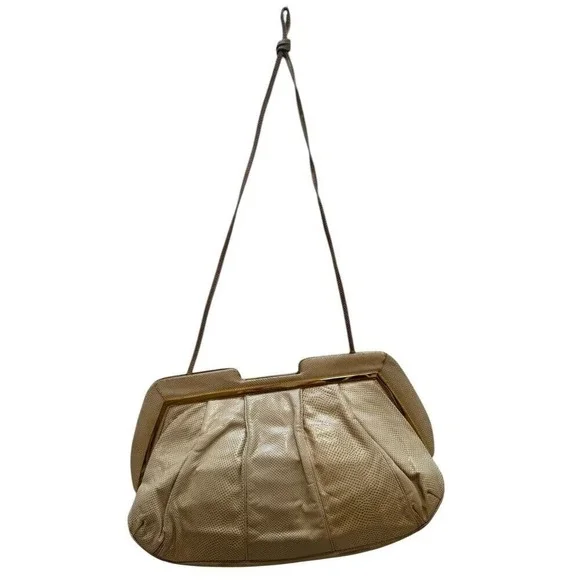 Judith Lieberman Women's Vintage Retro Snakeskin‎ Clutch Purse Evening Beige Bag